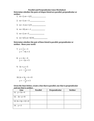6.6 parallel and perpendicular lines worksheet