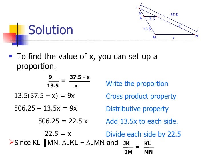 There are two similar triangles in the diagram. find the unknown measurement picture