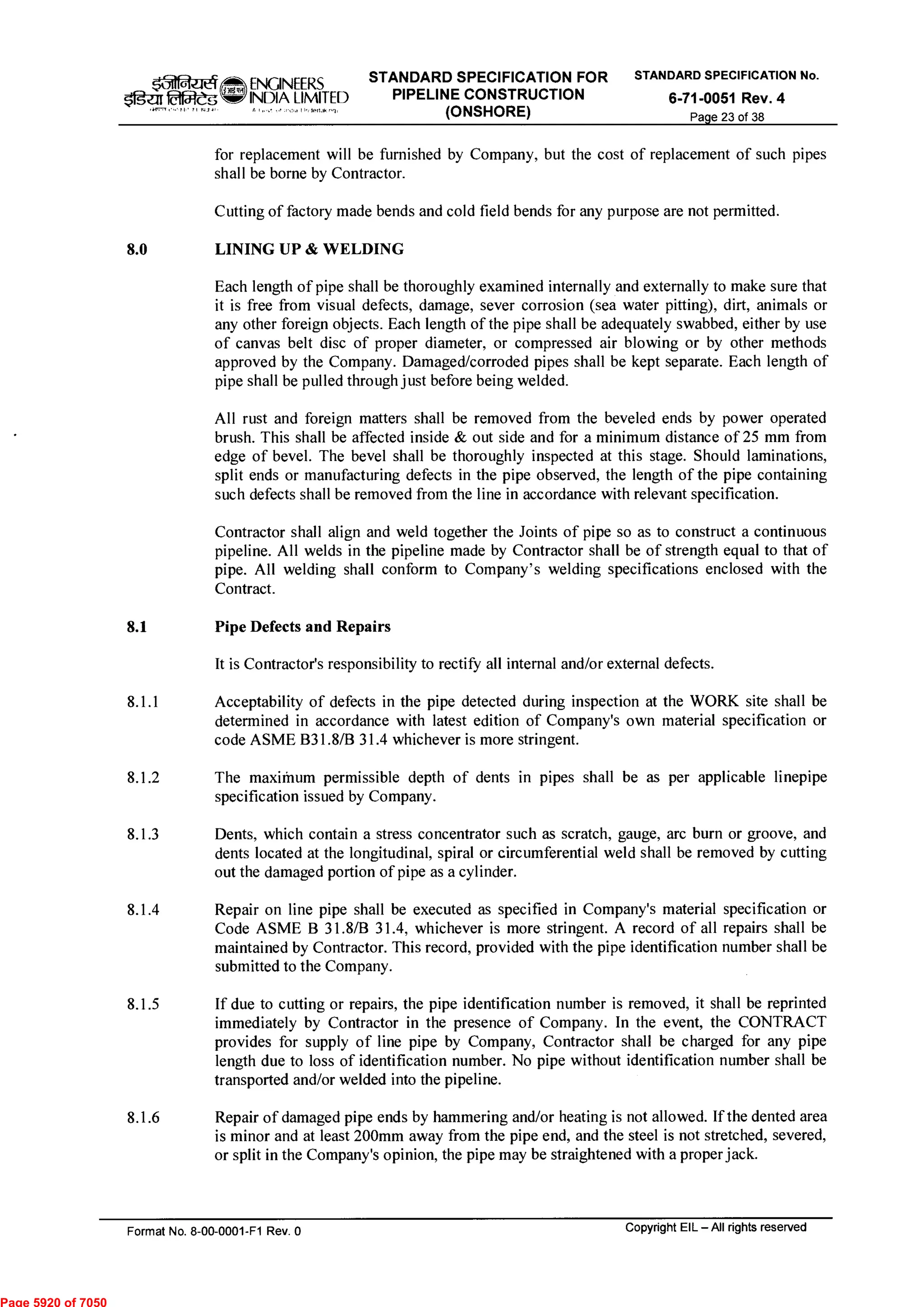 6 71-0051 rev. 4 standard specification for pipeline construction ...