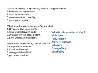 Which of the following statements best describes the author’s attitude towards libraries? A. They are an important part of every community. * B. They are being replaced by large bookstores. C. They are useful for young children. D. They are too crowded. What is this question asking ?Main ideaFact/opinionAuthor’s purposeInferenceCause/effectVocabulary15