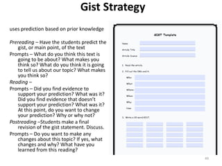 Teaching Tips for NonfictionHelp students use images and visual imagery to improve reading comprehension.Select five to 10 pictures from a book the class will be reading. Show students the pictures and ask them which ones they think would be in a book titled [title of book].As a group, have students sort the pictures into three categories: in the book, not in the book, or not sure.Ask students to cite the reasons.After reading, ask students to rearrange the pictures into the correct categories and discuss their reasons for moving them.46