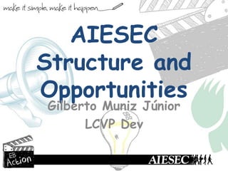 AIESEC
Structure and
Opportunities
Gilberto Muniz Júnior
LCVP Dev
 