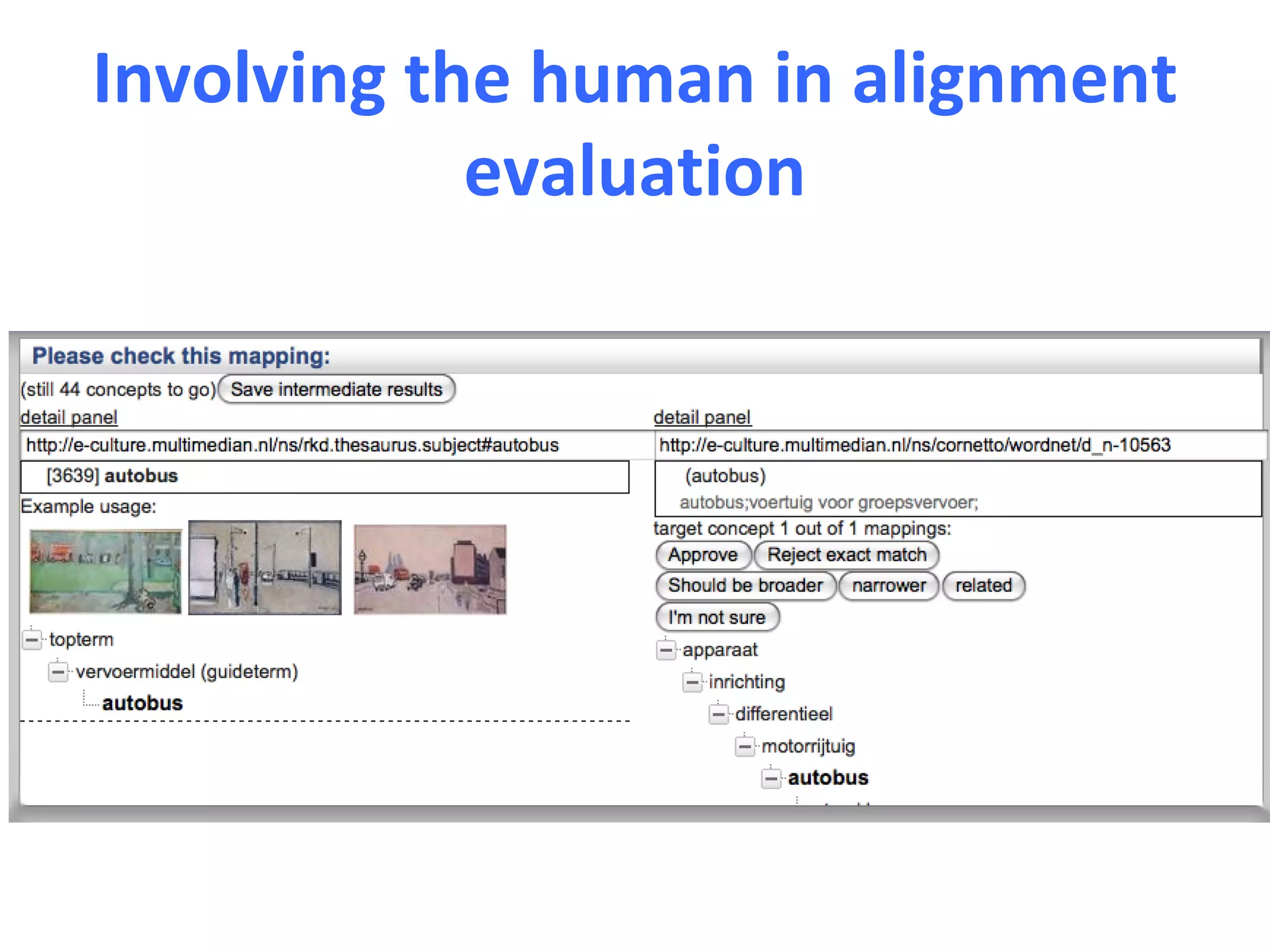 Involving the human in alignment
            evaluation
 
