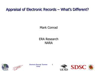 Appraisal of Electronic Records – What’s Different?  Mark Conrad ERA Research NARA 