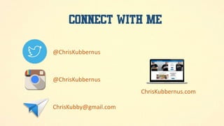 CONNECT WITH ME
@ChrisKubbernus
@ChrisKubbernus
ChrisKubby@gmail.com
ChrisKubbernus.com
 