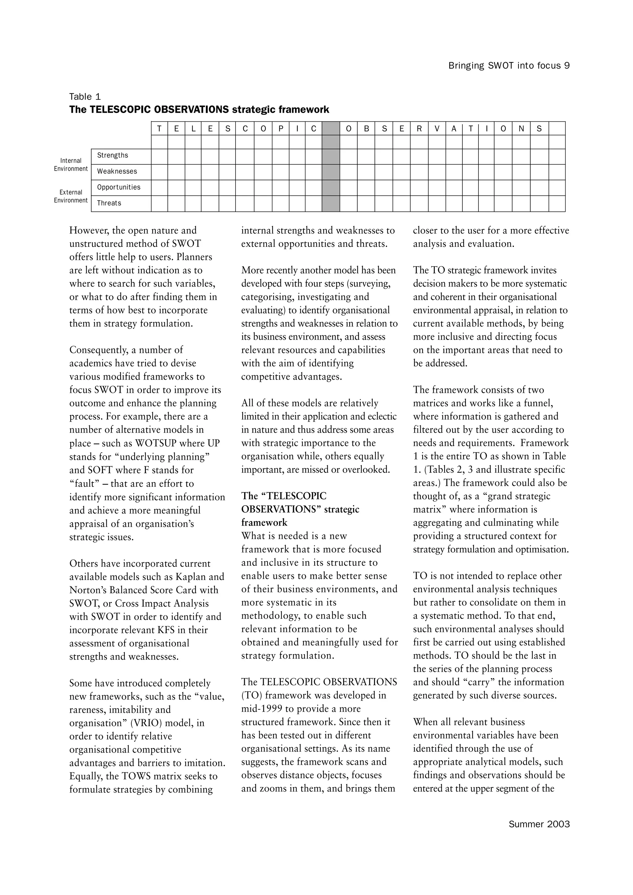 Telescopic Method Bringing Swot Into Focus | PDF