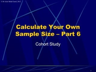 © Dr Azmi Mohd Tamil, 2012




                   Calculate Your Own
                   Sample Size – Part 6
                             Cohort Study




                                            1
 
