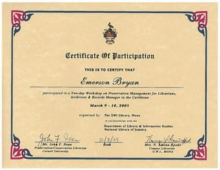Certificate: Preservation Management