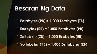 1 Petabytes (PB) = 1.000 Terabytes (TB)
1 Exabytes (EB) = 1.000 Petabytes (PB)
1 Zettabyte (ZB) = 1.000 Exabytes (EB)

1 Yottabytes (YB) = 1.000 Zettabytes (ZB)

 