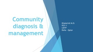 Community
diagnosis &
management
Khaled Ali M.D.
PGY-1
CMTP
Doha - Qatar
 