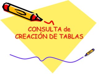 CONSULTA de
CREACIÓN DE TABLAS
 
