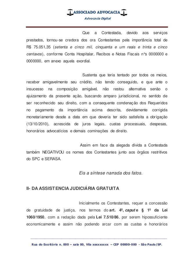 Modelo De Contestação De Ação De Cobrança Indevida - Vários Modelos
