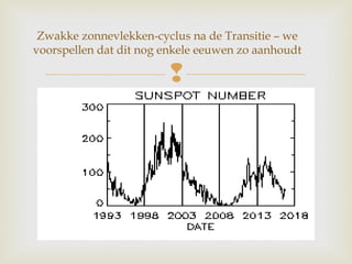 
Zwakke zonnevlekken-cyclus na de Transitie – we
voorspellen dat dit nog enkele eeuwen zo aanhoudt
 