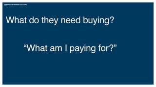What do they need buying?
“What am I paying for?”
EMBRACE BUSINESS CULTURE
 