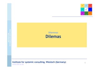 Dilemmas

                                Dilemas




Institute for systemic consulting, Wiesloch (Germany)   1
www.isb-w.de
 