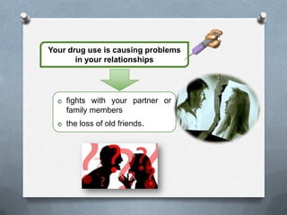 Your drug use is causing problems
       in your relationships




    fights with your partner or
    family members
    the loss of old friends.
 