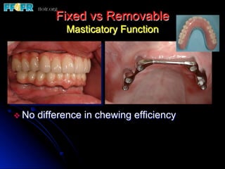 Fixed vs Removable
               Masticatory Function




v  No   difference in chewing efficiency
 