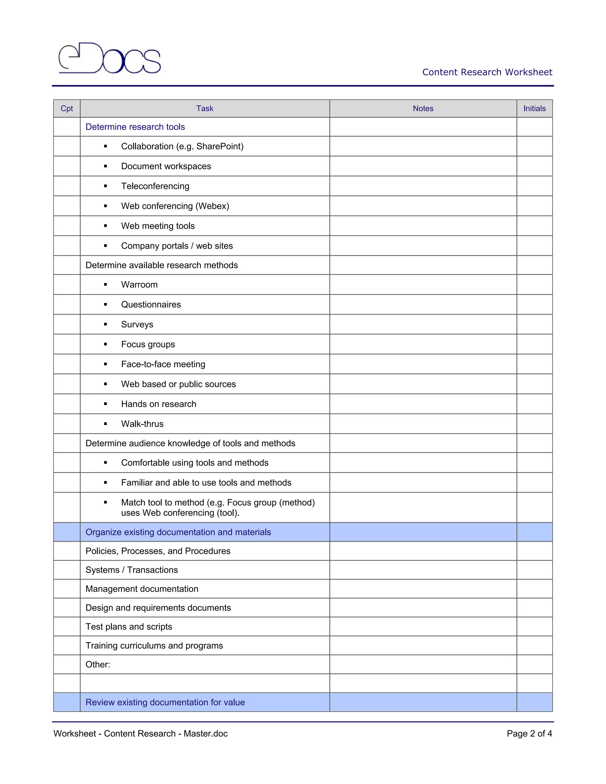 6. eDocumentation Process Selection of Worksheets | PDF