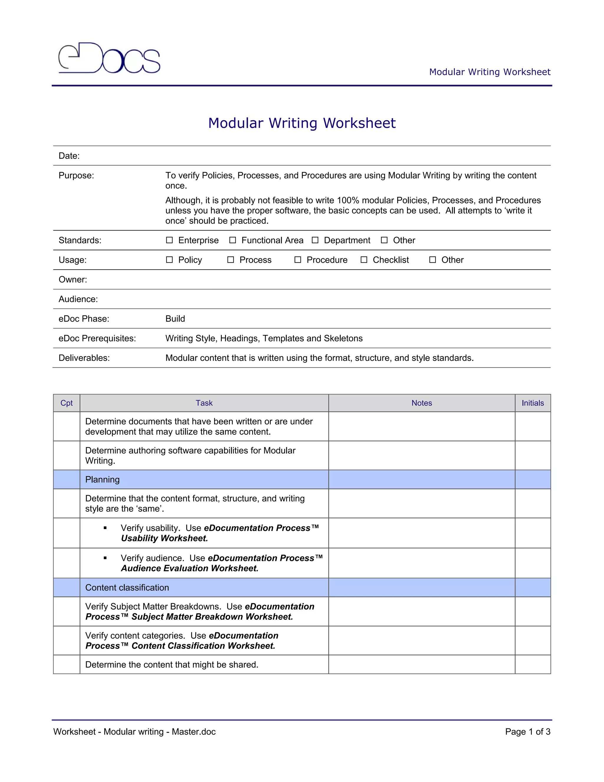 6. eDocumentation Process Selection of Worksheets | PDF
