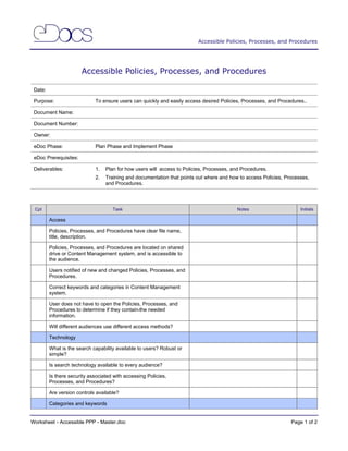 6. eDocumentation Process Selection of Worksheets | PDF