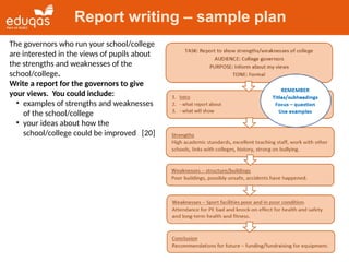 Writing tasks reports GCSE english Language | PPTX