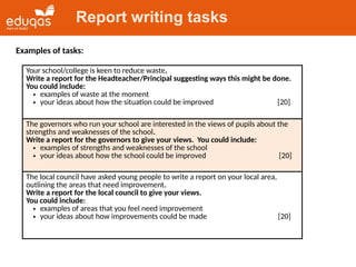 Writing tasks reports GCSE english Language | PPTX