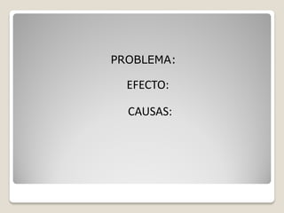 PROBLEMA:

  EFECTO:

  CAUSAS:
 