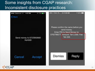 Some insights from CGAP research:
Inconsistent disclosure practices
79
 