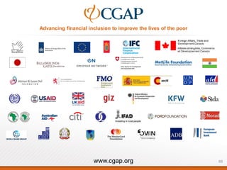 Advancing financial inclusion to improve the lives of the poor
www.cgap.org 88
 