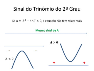 Sinal do Trinômio do 2º Grau
Mesmo sinal de A
- -
++
 