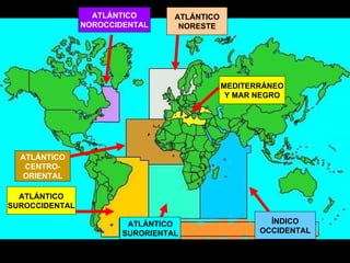 ATLÁNTICO NORESTE ATLÁNTICO NOROCCIDENTAL ATLÁNTICO SUROCCIDENTAL ÍNDICO OCCIDENTAL MEDITERRÁNEO Y MAR NEGRO ATLÁNTICO CENTRO- ORIENTAL ATLÁNTICO SURORIENTAL 