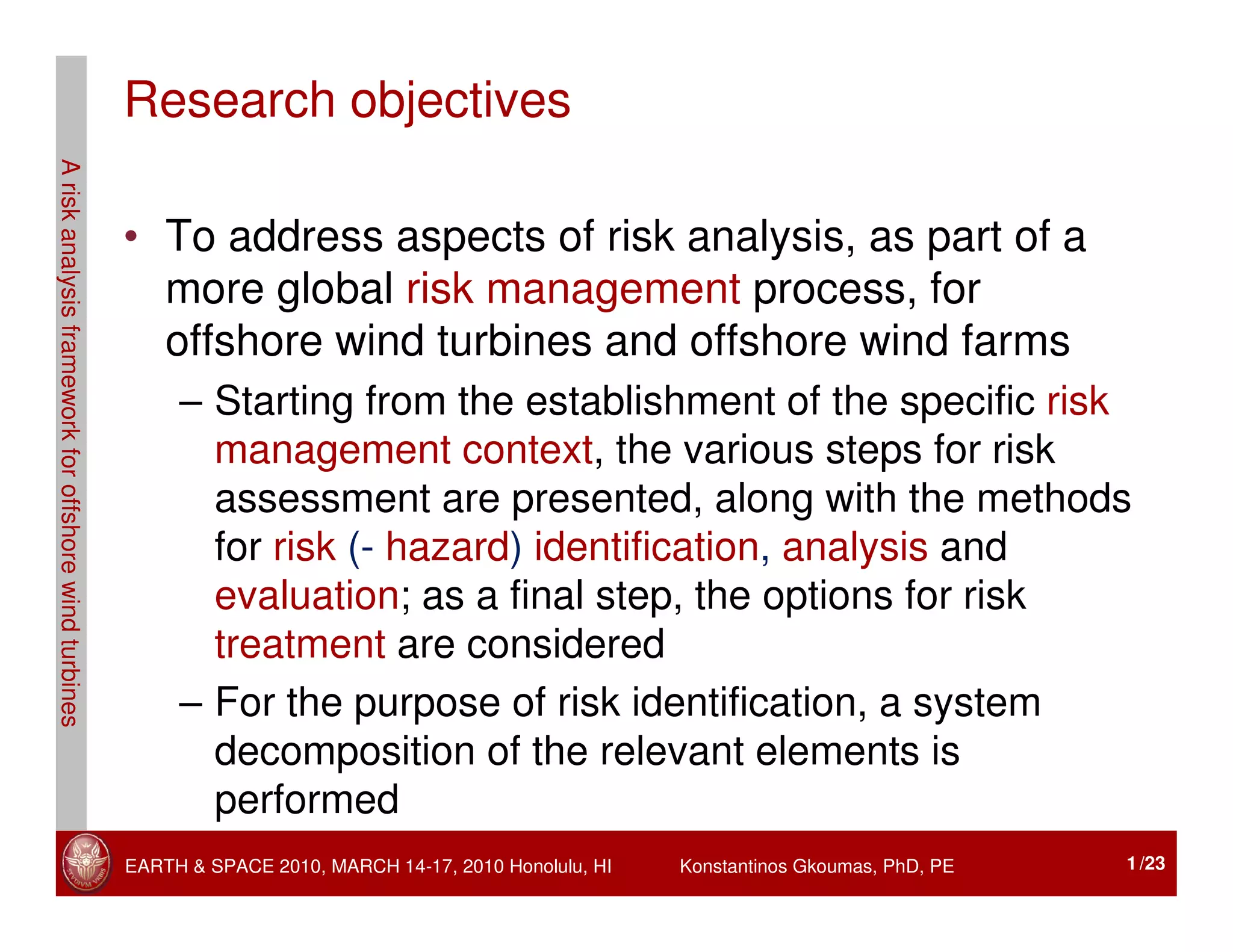 Windmill Risk 6 - A Risk Analysis Framework for Offshore Wind Turbines - Gkoumas | PDF