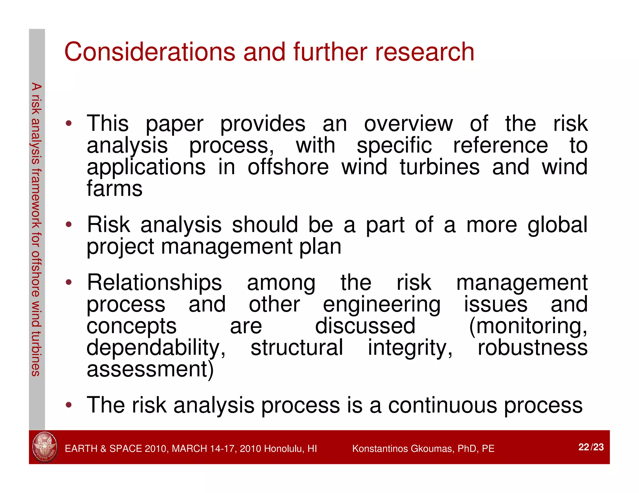 Windmill Risk 6 - A Risk Analysis Framework for Offshore Wind Turbines - Gkoumas | PDF
