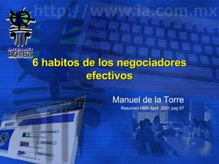 6 habitos de los negociadores efectivos Manuel de la Torre Resumen HBR Abril  2001 pag 87 