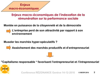 © ISEOR 2016
Enjeux macro-économiques de l’indexation de la
rémunération sur la performance sociale
Montée en puissance de...