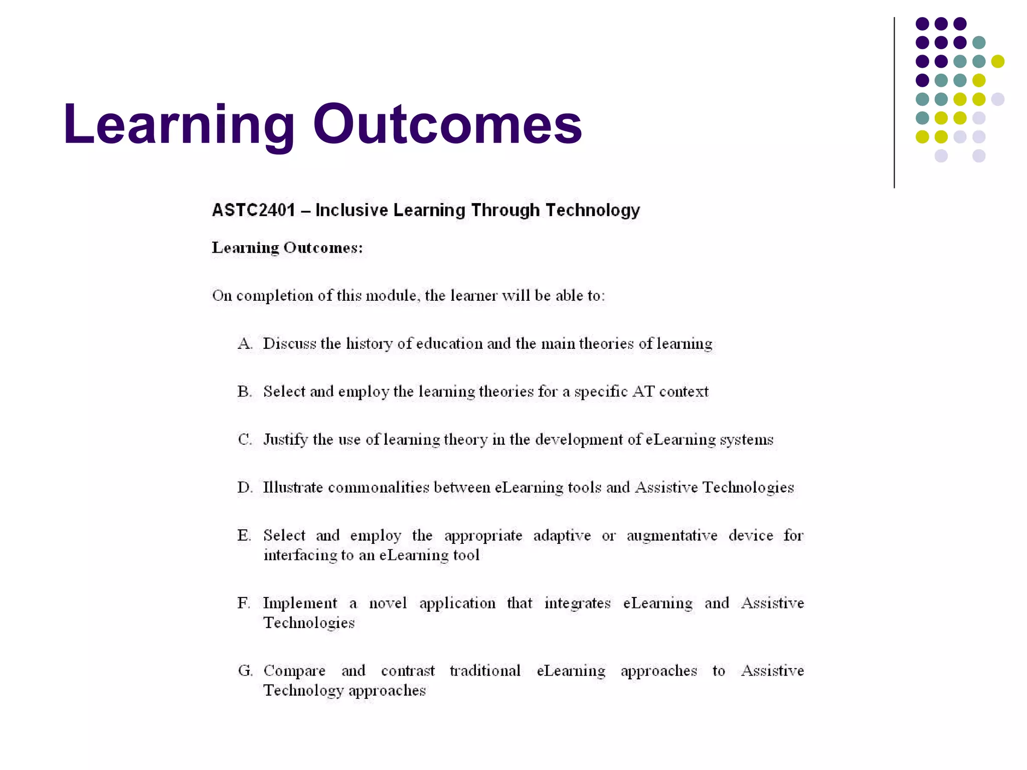 Learning Outcomes
 