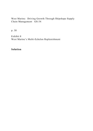West Marine: Driving Growth Through Shipshape Supply
Chain Management GS-34
p. 30
Exhibit 8
West Marine’s Multi-Echelon Replenishment
Solution
 
