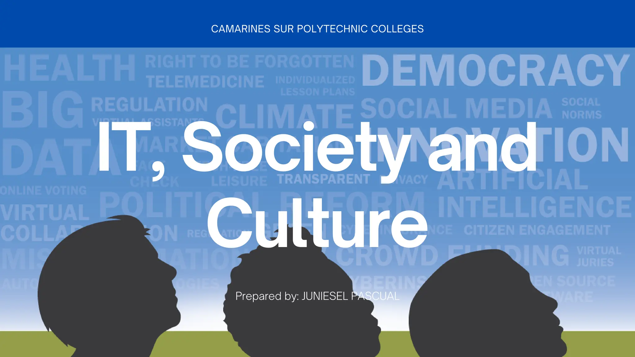 CAMARINES SUR POLYTECHNIC COLLEGES
IT, Society and
Culture
Prepared by: JUNIESEL PASCUAL
 