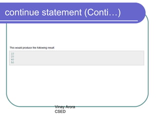 Vinay Arora
CSED
continue statement (Conti…)
 