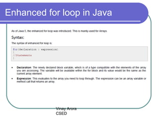 Vinay Arora
CSED
Enhanced for loop in Java
 