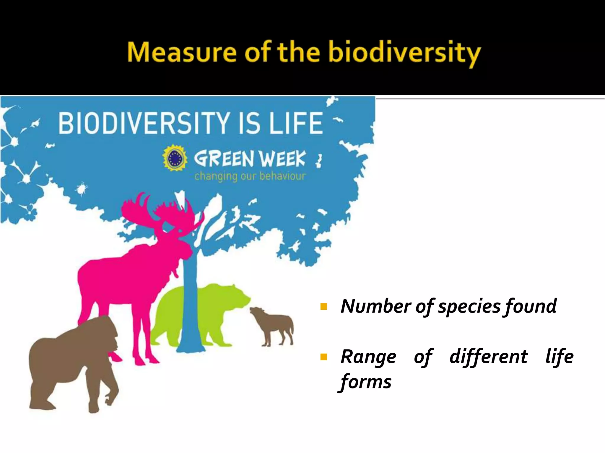    Number of species found

   Range of different life
    forms
 
