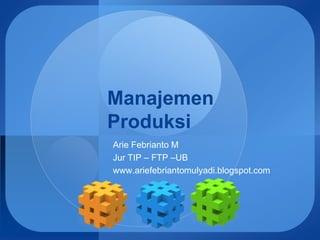 LOGO
Manajemen
Produksi
Arie Febrianto M
Jur TIP – FTP –UB
www.ariefebriantomulyadi.blogspot.com
 