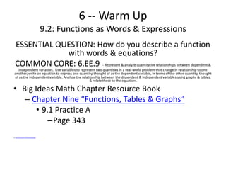6 - mapping diagrams; functions as words & equations; input-output ...