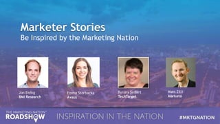 Marketer StoriesMarketer Stories
Be Inspired by the Marketing Nation
Matt Zilli
Marketo
Byrony Seifert
TechTarget
Emma Storbacka
Avaus
Jon Ewing
BMI Research
 