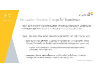 2.7
APPROACH Innovation Process: Design for Transience
Copyright Chaordic Design 2018
• Near completion of an innovation i...