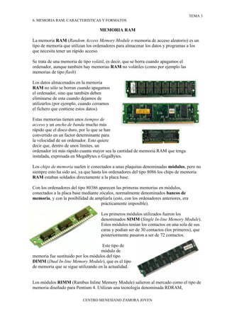 Memoria Rimm 6. Memoria Ram, Caracteristicas Y Formatos | DOC