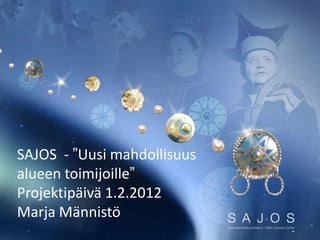 SAJOS - ”Uusi mahdollisuus
alueen toimijoille”
Projektipäivä 1.2.2012
Marja Männistö
 