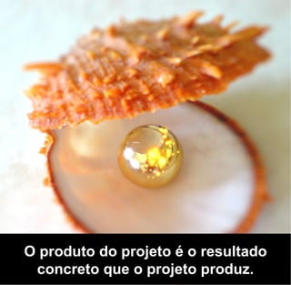 O produto do projeto é o resultado
 concreto que o projeto produz.
 