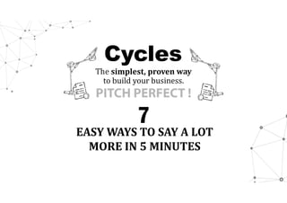 Cycles
The simplest,	proven	way	
to build your business.
PITCH PERFECT !
EASY	WAYS	TO	SAY	A	LOT	
MORE	IN	5	MINUTES
7
 