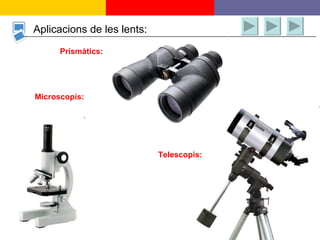 Aplicacions de les lents: Microscopis: Prismàtics: Telescopis: 
